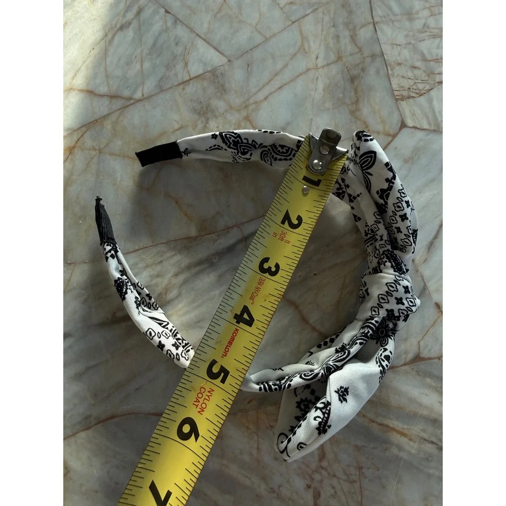Black White Paisley Bandana Knotted Headband Retro Rockabilly Hair Accessory
